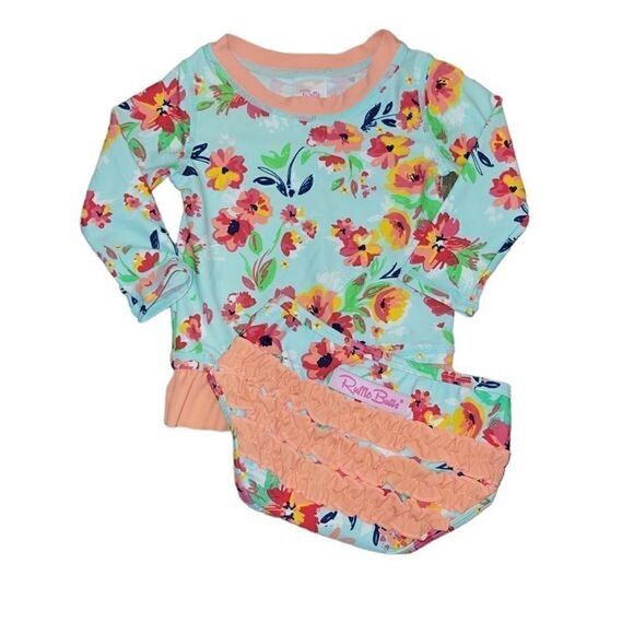 Ruffle Butts Floral Rashguard + Bottoms 2 piece Swimsuit Bathing Suit Set 6-12M - Picture 1 of 6